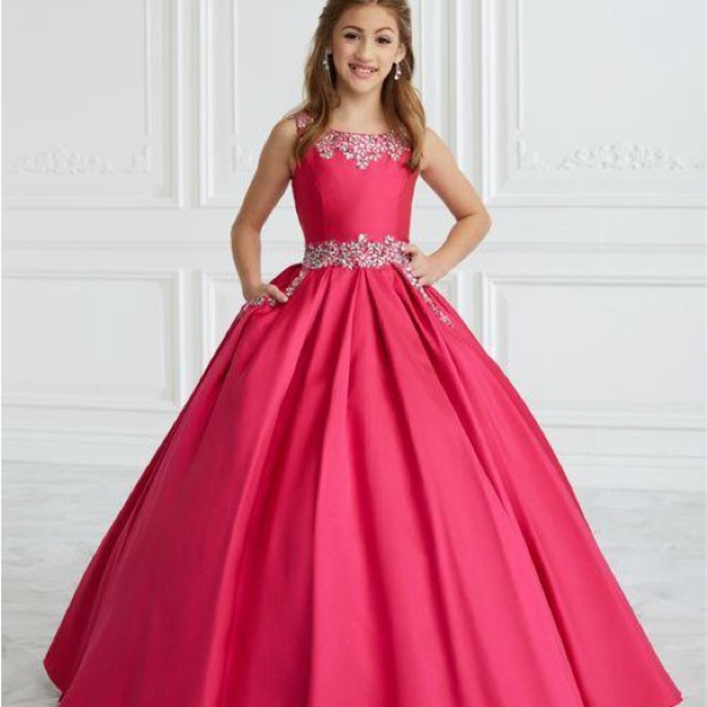 Tiffany Designs Pink Pleated Scoop Neck Little Girl pageant dress
